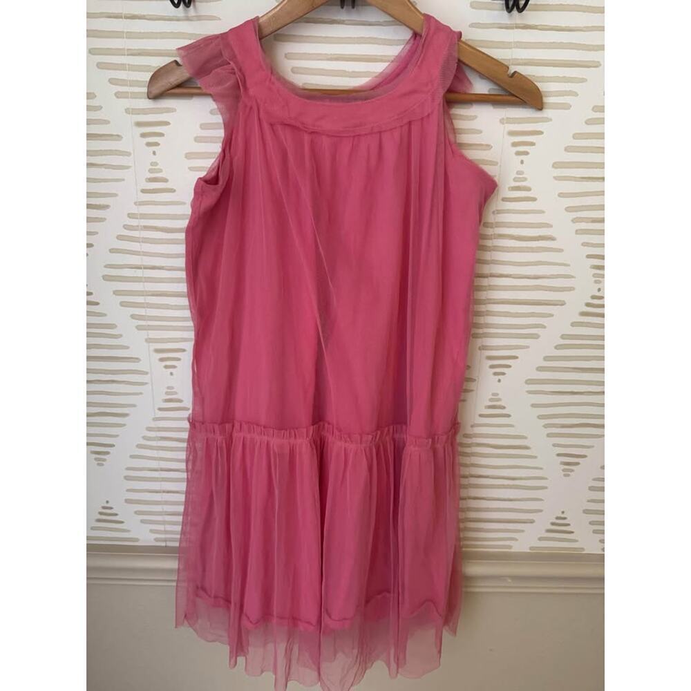 Mango Kids Girls Size 11-12 Pink Scoop Neck Sheer Overlay Knee Length Dress